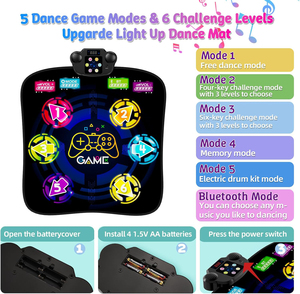 Tapis de danse électronique pour enfants avec 6 lumières LED, musique Bluetooth, 5 modes de <span class=keywords><strong>jeu</strong></span>, cadeaux, jouets - Product Image 4