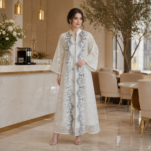 Robe longue élégante de luxe en polyester à col en V, broderie en maille, sequins, grande taille, pour fêtes, soirées, <span class=keywords><strong>occasions</strong></span> formelles, Abaya - Product Image 2
