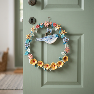 Corona Floral Metálica Hecha a Mano con Decoración de Pájaros, Estilo Rústico, Decoración de Pared sin Iluminación, Paquete Individual - Product Image 6