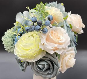 Haze Blue Real Touch DIY <span class=keywords><strong>Mariage</strong></span> Bouquet De Mariée Boîte-Cadeau Emballage pour Fleurs Fêtes D'anniversaire Préservé Soie Artificielle Rose - Product Image 6