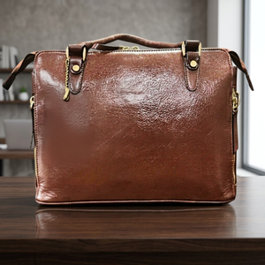 Sac à main décontracté pour femme en cuir véritable brun poli, souple, écologique, imperméable, léger, durable et de grande capacité - Product Image 1