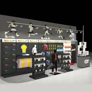 Estante de exhibición de ropa deportiva, estante de exhibición de ropa de pared personalizado