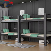 Lit superposé robuste à deux niveaux en acier au design moderne pour adultes, personnalisable pour dortoir scolaire, appartement, hôpital