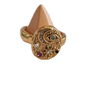 Anello di lusso in pietra minimalista in acciaio inossidabile unico anello placcato oro Malachite con stella della luna stile alla moda per il regalo di nozze - Product Image 6