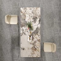 Table de salle à manger en acier inoxydable de style nordique avec plateau en marbre pour hôtel, vente en gros d'usine