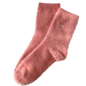 Hồng Chồn Nhung Bow Vớ Mùa Đông Dày Thêu Logo Ấm Thoải Mái Fluffy Ngủ Phụ Nữ Vớ Sàn - Product Image 5