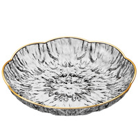 Plateau à fruits en plastique de luxe léger, style rétro, haut de gamme, en forme de fleur, avec motif incrusté d'or, pour le salon, pour fruits secs, en-cas, bonbons