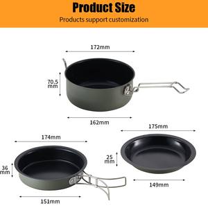 ชุดหม้อและกระทะสำหรับเดินป่าแบบปรับแต่งได้ 3 ชิ้น ชุดเครื่องครัวสำหรับตั้งแคมป์ทำจากอะลูมิเนียมน้ำหนักเบาพิเศษ - Product Image 4