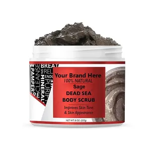 Private Label Dead Sea Face and Body Mud Scrub Sage Exfoliating and Rejuvenating Mineral Rich Skin Formula Made in USA