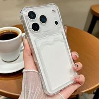 Casing Transparan Anti-Shock dengan Slot Kartu dan Pelindung Airbag untuk iPhone 15 16 17 Pro Max, Casing HP TPU Lembut dengan Tempat Kartu