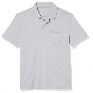 Polo à manches courtes gris pour homme, coupe classique, couleur unie, jersey décontracté en coton, poche sur le devant - Product Image 1