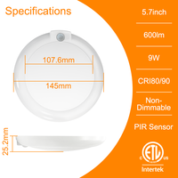 Sensor PIR Terbaik 6 Inci Sensor Gerak Dalam Ruangan 12W IP44 Lampu Disk LED Plafon Baja Pabrik OEM Bersertifikat ETL CE