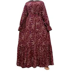 도매 2023 새로운 이슬람 인쇄 플레어 슬리브 안감 패션 쉬폰 드레스 터키어 드레스 여성을위한