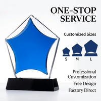 Trofeo de Cristal K9 Estrella Azul Personalizado Directo de Fábrica, Placa de Cristal Transparente con Pedestal Negro, Reconocimiento Corporativo por Excelencia