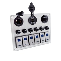 Nouveau panneau de commutation à bascule en plastique, 12V CC, voltmètre numérique LED, 6 interrupteurs, double prise USB, étanche IP65, disjoncteur argenté 20A