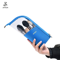 JOYSUN Trousse de rangement portable pour pinceaux de maquillage, avec logo personnalisé, fermeture éclair, en polyester résistant, pour voyage, support autoportant pour crayons