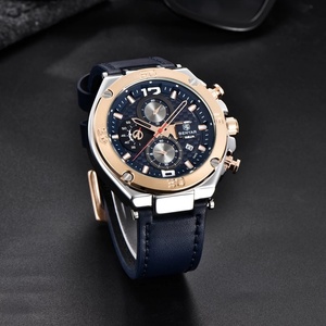 Montre-bracelet élégante pour homme à mouvement quartz, étanche, chronographe, affichage lumineux, bracelet en cuir 22 mm, dernier design - Product Image 5