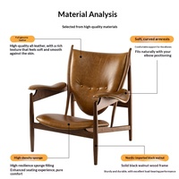 Fauteuil de direction italien, chef-d'œuvre nordique, en bois massif et cuir, pour une personne, salon, balcon, style antique rétro