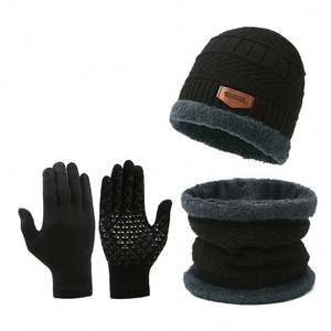 I-0606 Factory Men's Windproof <b>Hat</b> Outdoor Winter <b>Scarf</b> <b>Gloves</b> Collar Warm Knitted 3pcs-<b>set</b> <b>Hat</b> <b>Set</b> - Product Image 3