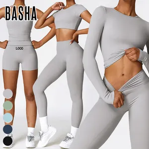 Bashasports 5件套时尚女性无缝运动服女性健身运动服主动穿健身房健身套装