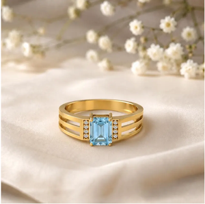 Anillo llamativo de topacio azul cielo con corte esmeralda, hecho a mano, minimalista, en plata de ley 925 con acabado en oro de 18 quilates, elegante. - Product Image 3