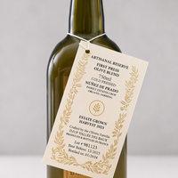 Étiquettes suspendues personnalisées de luxe pour bouteilles, en papier texturé avec dorure à chaud et impression typographique, pour emballage de marques de vin, spiritueux, huile d'olive et parfum