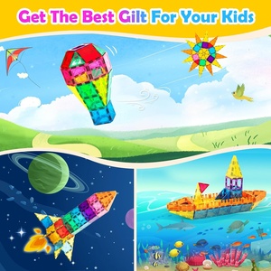 <strong>Magnetic</strong> Plastic Tiles Building <strong>Set</strong> STEM Sensory Educational Toy for Kids 100PCS 2 <strong>Cars</strong> Gift for Toddlers 3 to 8 Years Old - Product Image 4