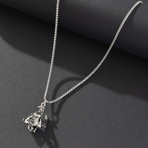 Pendentif ange animal en acier inoxydable, chaîne unisexe, collier tendance, design de dessin animé en argent antique - Product Image 2