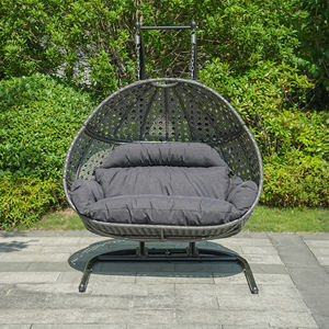 Fauteuil <span class=keywords><strong>suspendu</strong></span> <span class=keywords><strong>double</strong></span> haut de gamme, mobilier d'extérieur moderne et confortable, structure en aluminium, rotin PE, idéal pour cour et parc - Product Image 4