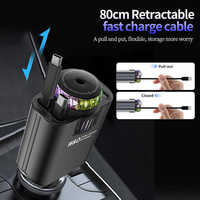 Chargeur voiture rapide 45W 5 en 1 avec aromathérapie et projection d'étoiles, câble rétractable double Type C