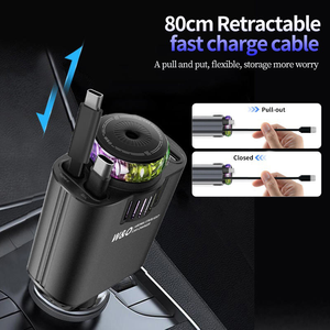 45W 5 in 1 Fast Car <b>Charger</b> with Aromatherapy Starry <b>Light</b> Dual Retractable Type C <b>Cables</b> car <b>charger</b> for Universal Vehicles - Product Image 2