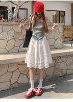 Jupe trapèze blanche pour femme, style preppy chic, taille haute, ample, avec volants, mini-jupe d'été décontractée et mignonne
