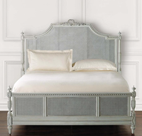 Lit King Size en Bois Massif et Rotin, Style Rétro Français, Meuble de Chambre Villa, Lavable, Personnalisable, Grande Surface, Vente Chaude