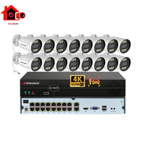 Kit de Cámaras de Seguridad NVR POE AI de 16 Canales 4K, Cámaras Bullet IP66 Ultra HD de 8MP con Sistema de Detección de Personas y Vehículos