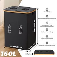 Panier à linge en bambou 160L avec 2 compartiments, bac de collecte de bouteilles et couvercle