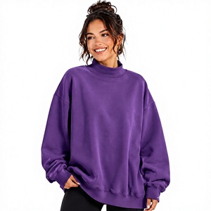 Sweat-shirt oversize à col montant uni, très tendance, en polyester/coton, avec épaules tombantes, idéal pour l'hiver et l'automne, en molleton. - Product Image 1