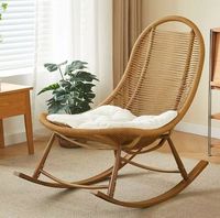 Fauteuil à bascule moderne en corde tressée PU avec coussin en velours, structure en acier carbone, chaise à bascule durable pour la maison, le bureau et le salon