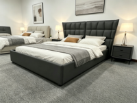 Lit rembourré avec vérin à gaz et grand rangement, tête de lit capitonnée à grille carrée, tailles Queen et King, mobilier de chambre