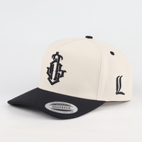 Casquette Snapback personnalisée bicolore crème et noir à calotte haute, broderie 3D en relief, casquette de baseball à 5 panneaux, ajustable, pour homme, avec logo personnalisé