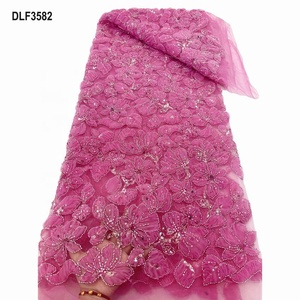 Sang Trọng Ren Lưới Áo Cưới Thêu Phụ Nữ Pháp Vải Tuyn Ren Vải 3D Hoa Ren Vải Với Sequins - Product Image 1