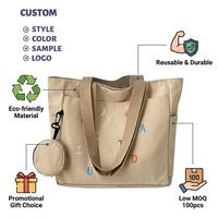 Tas Belanja Kanvas Reusable Logo Kustom, Tas Belanja Grosir Ramah Lingkungan OEM, Hadiah Promosi Pabrik, Penutup Ritsleting, Berbagai Ukuran