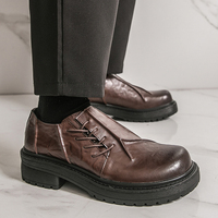 Chaussures décontractées en cuir pour hommes, grande taille, basses, noires, à bout rond, avec talon compensé, de haute qualité