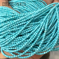 Perles de turquoise bleue optimisées en gros, 2mm 3mm 4mm, perles rondes minuscules, brin de perles lâches lisses pour collier