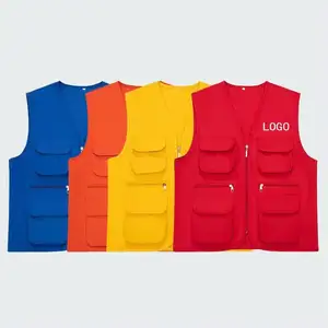 Custom Logo Reporter Multi Pocket Fishing Mens Workwear Uniform Vest for Outdoor Polyester Zip Up Vest
