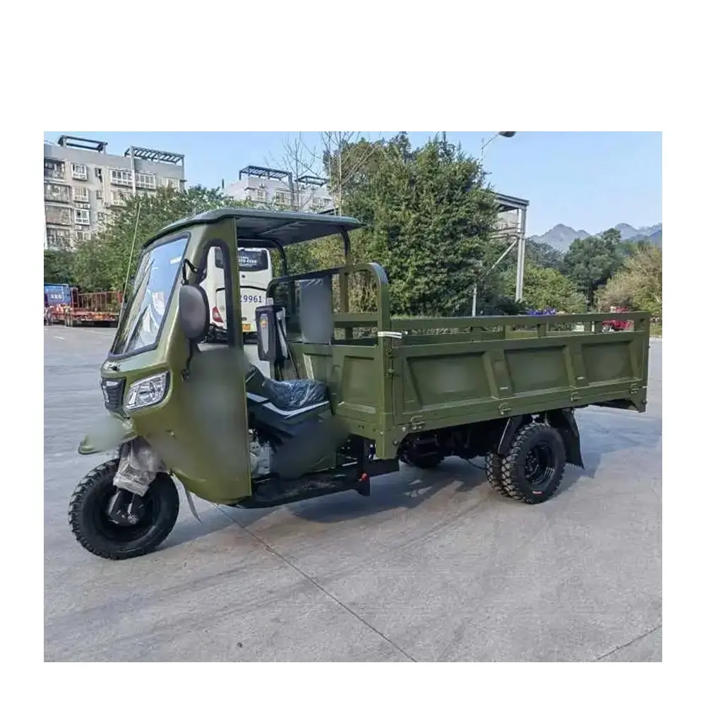 Triciclo de uso pesado a gasolina para uso pesado, com cabine, motor a gasolina chinês, ciclomotor motorizado, triciclos de carga motorizados