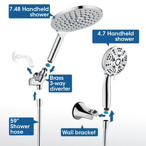 Juego de ducha con cabezal de ducha de mano y de techo, acabado cromado, diseño moderno para baño, uso adulto - Product Image 4