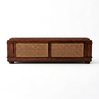 Banc en rotin en acajou massif, console de divertissement moderne, armoire de rangement en bois non pliable pour salon