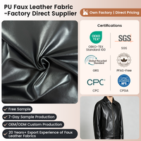 Tissu en cuir PU noir classique à base d'eau, végétalien, pour vêtements, 0,75 mm, recyclé, certifié GRS, 140 cm, personnalisable