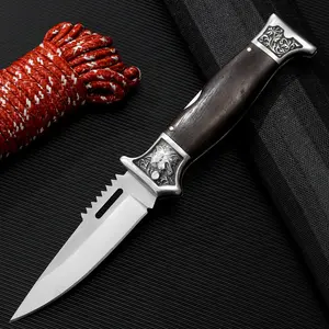 Promotie Vaderdag Gift Houten Handvat Outdoor Folding Pocket Knife Wolf Bolsters Jachtmes Met Nylon Pouch