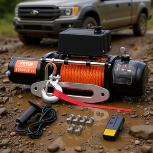 Vevor Verricello Elettrico 10000Lb 12V con Cavo Sintetico Impermeabile, Telecomando, Verricello per Camion, Cavo Arancione 15M, 1200W, Montaggio a Bullone - Product Image 2